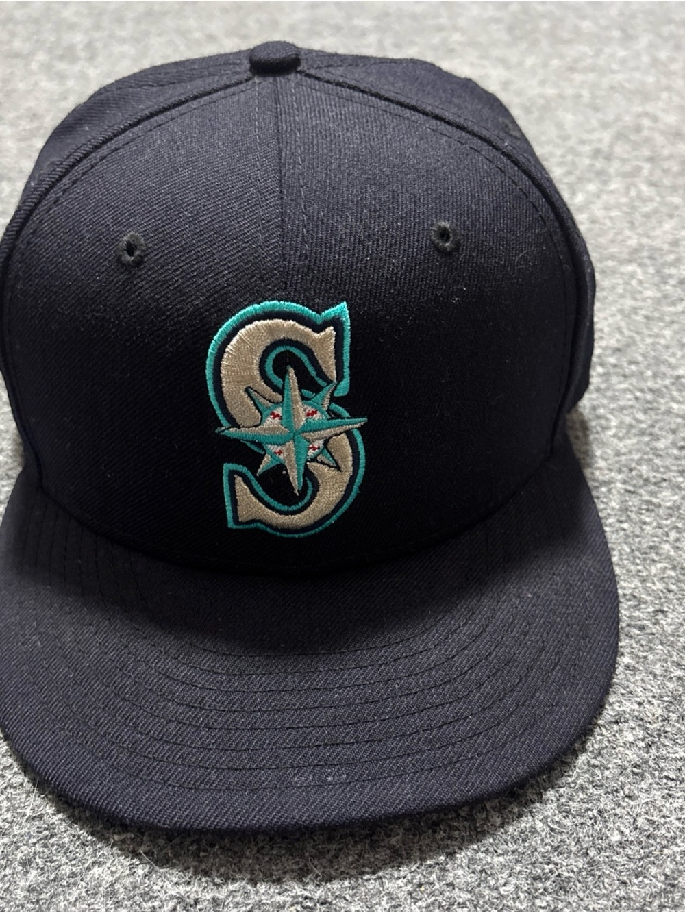 New Era Caps USA Exclusive Seattle Mariners Side Patch Navy Gray Brim Sz 7 1/8